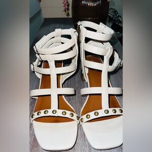 Maurices White Strappy Sandals with Gold Accents